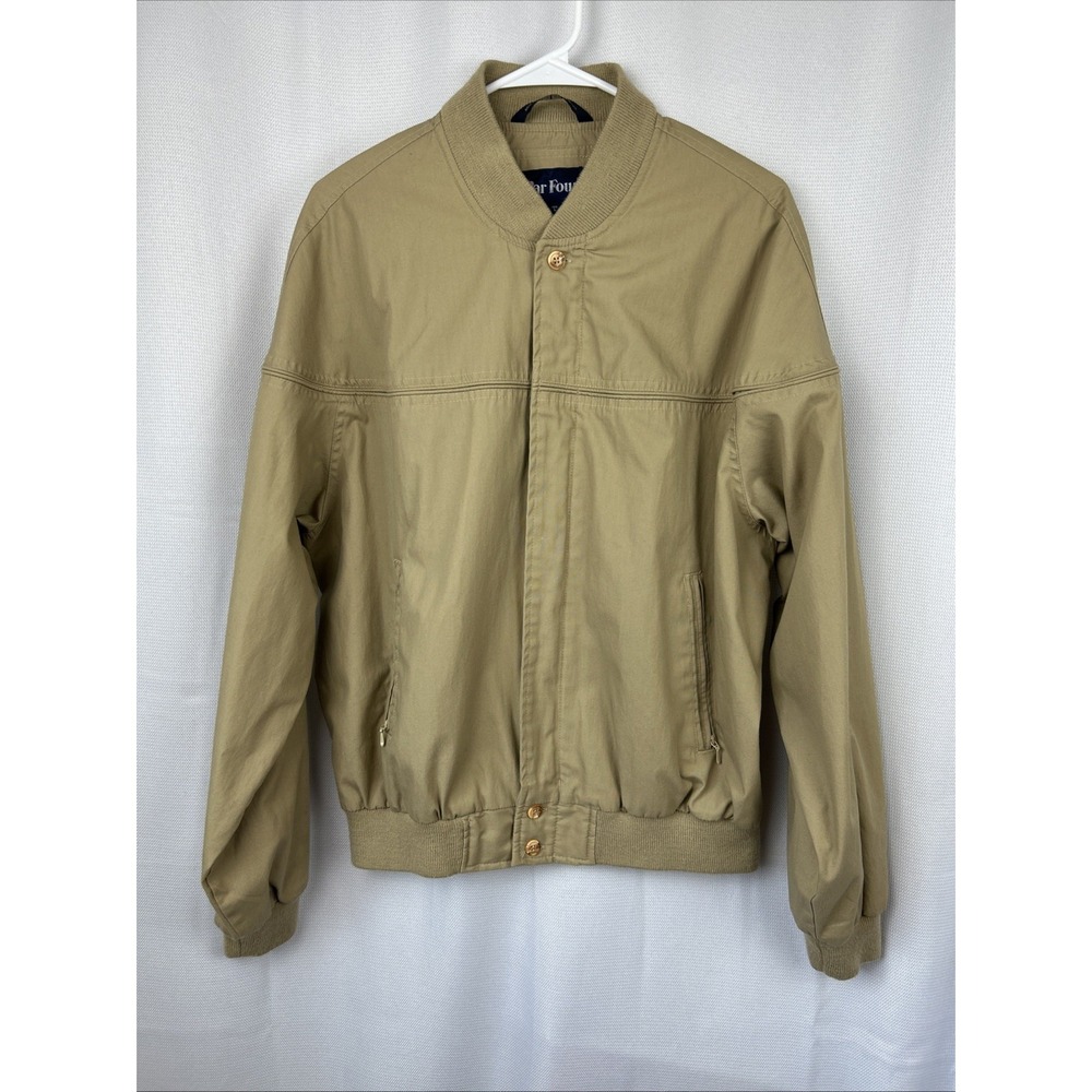 VTG 90s Par Four Mens Jacket Sz L Tan Retro Bomber Golf Pockets Lined Grandpa